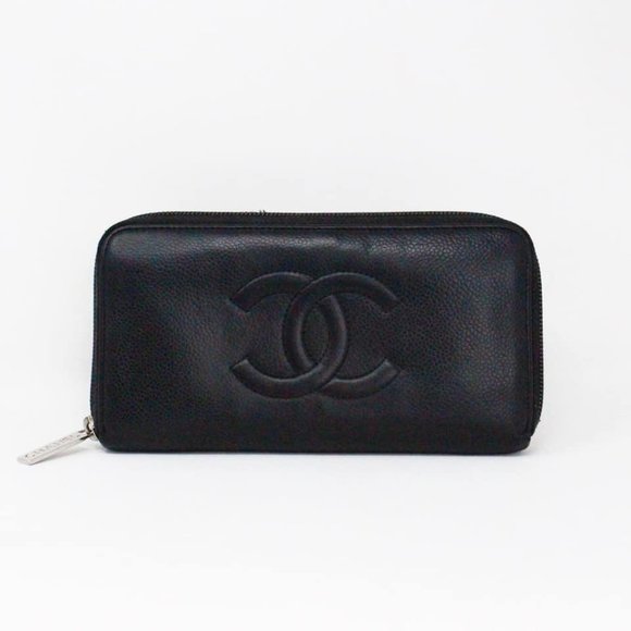 CHANEL #MCA189 Black Leather Timeless CC Zip Around Wallet - Picture 1 of 9